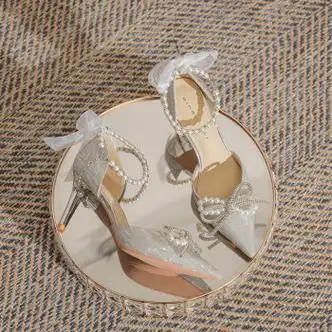 赛卓菲18岁成人礼物高跟鞋女银色高跟鞋仙女水晶婚鞋新娘鞋新款法式细