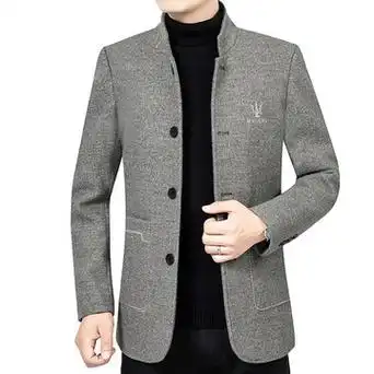 批发男士毛呢外套立领夹克男秋冬休闲中年爸爸呢子加厚短款大衣