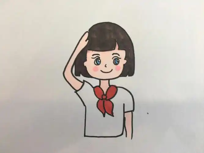 马克笔|敬礼小女孩简笔画