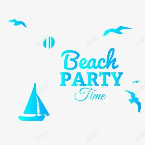 com 帆船 沙滩聚会logo 沙滩聚会艺术字 海鸥 艺术字 蓝色