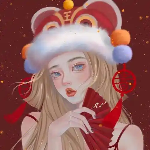 绝美手绘国潮风动漫女头新年红色头像