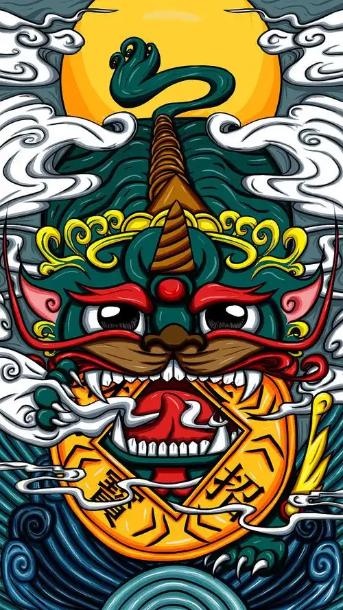 国潮-貔貅-招财进宝|插画|艺术插画|猫嗯在这里呀 - 原创作品 - 站酷