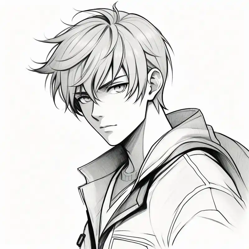 黑白素描动漫男生头像97