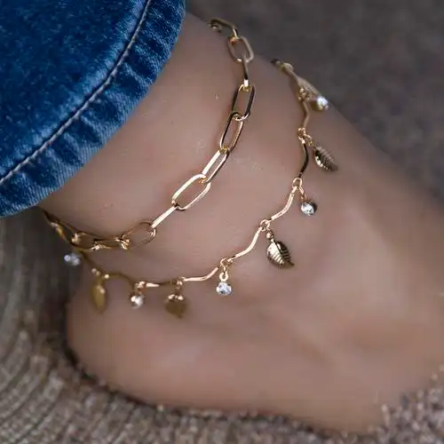 脚链女脚配件脚踝手镯时尚水钻夏季沙滩赤脚凉鞋叶脚链集