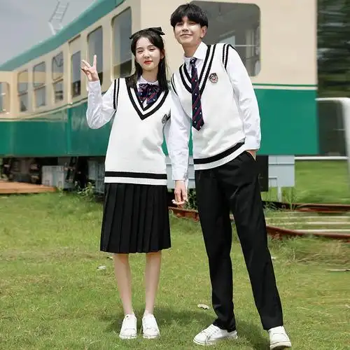 学院风校服套装中学生高中生韩版校园英伦毛衣背心三件套班服秋季