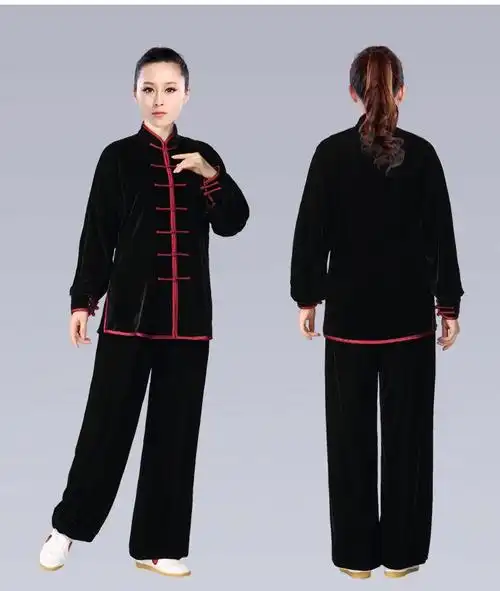 中老年秋冬晨练服棉麻太极服套装冬装加绒加厚金丝绒不倒绒南韩绒练功