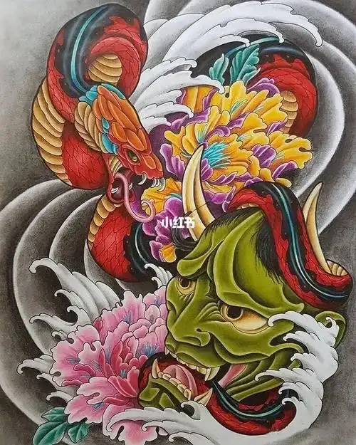 新传统手稿日式般若花臂纹身手稿_纹身_花臂_yo nice studio攻略_美妆