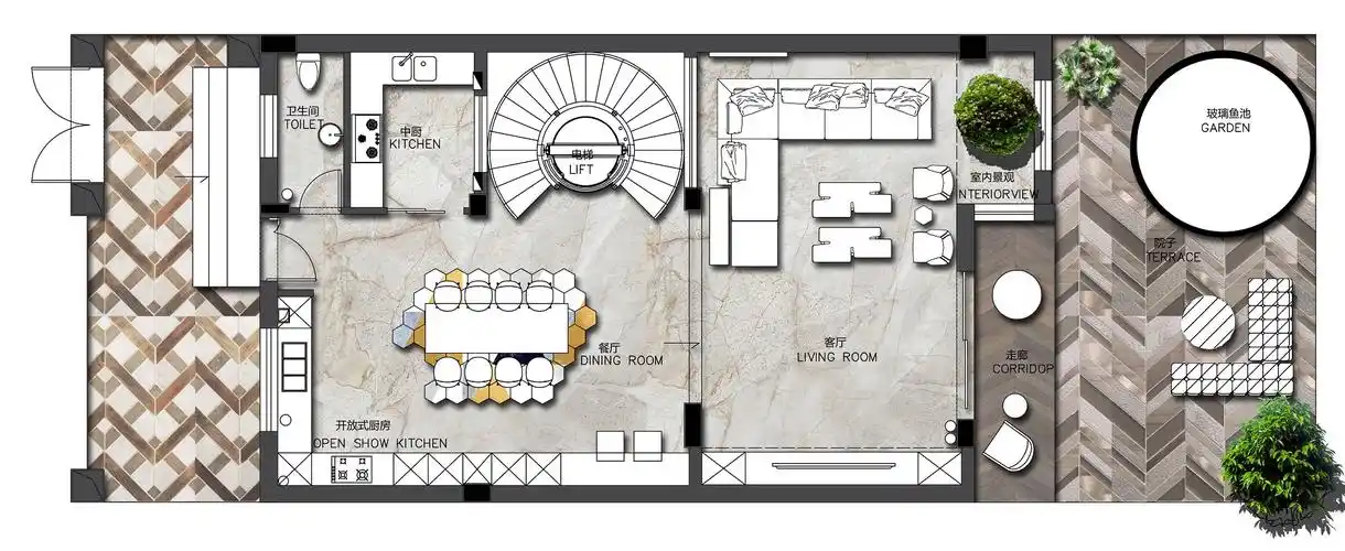联投半岛-560平-现代轻奢风格设计-联排别墅装修案例效果图