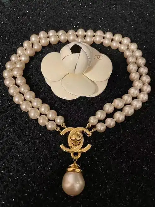 vintagechanel双层珍珠书包扣项链