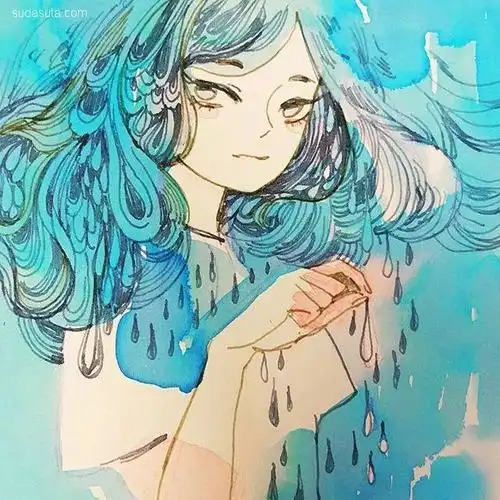 手绘美妙安静的水彩动漫插画