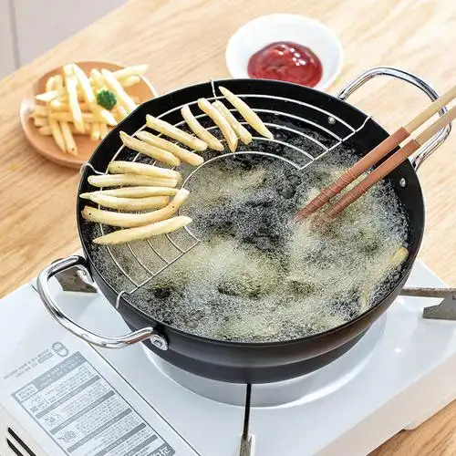 日本天妇油炸锅家用燃气灶煤气电磁炉小型炸锅带沥煎锅