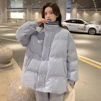 服高中生爆款女生初中生大学生小个子少女孩冬装灯芯绒立领外套蓝色m