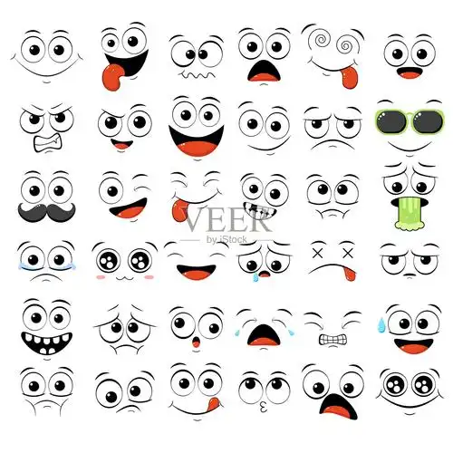 一组不同情绪的表情插画图片素材