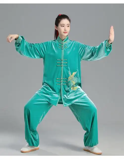 幂范西秋冬季金丝绒太极拳练功服女中老年人南韩绒加厚武术太极服套装