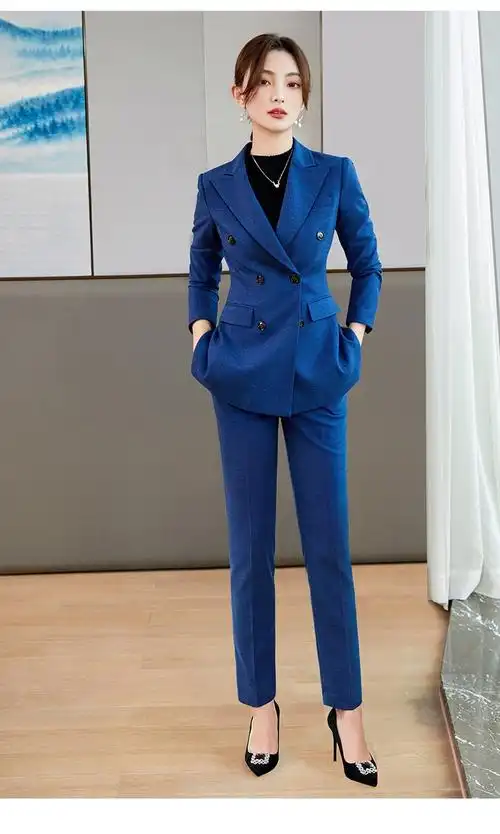 西装外套女职业套装秋冬厚款休闲西服时尚气质韩版修身工作服藏蓝色