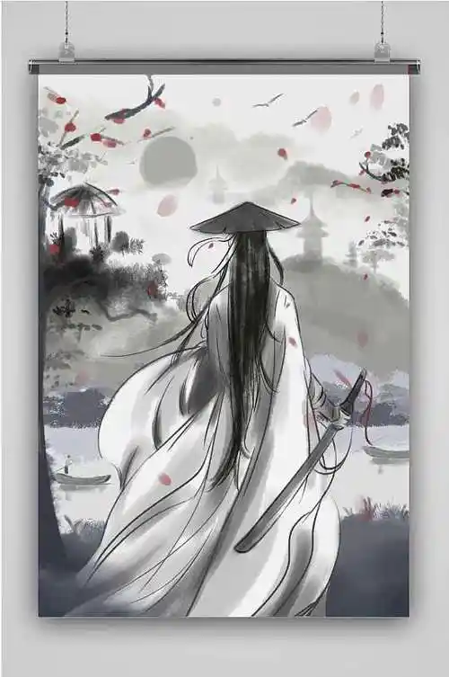 水墨古风侠客插画创意卡通插画宣传海报