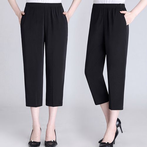 七分裤女夏季薄款裤子冰丝裤女裤大码胖mm休闲宽松纯色妈妈中裤