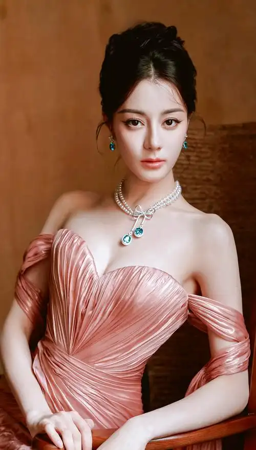 迪丽热巴,玫瑰金色抹胸裙,优雅时尚,超显好身材!