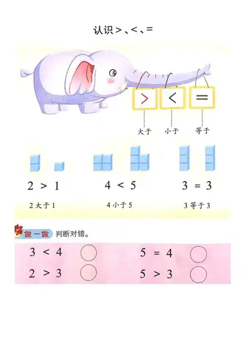 大于小于等于幼小衔接练习题小学一年级