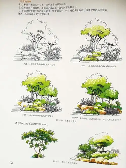 园林景观小品线稿及手绘效果图