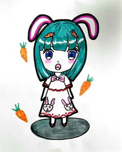 儿童画动漫兔子女孩