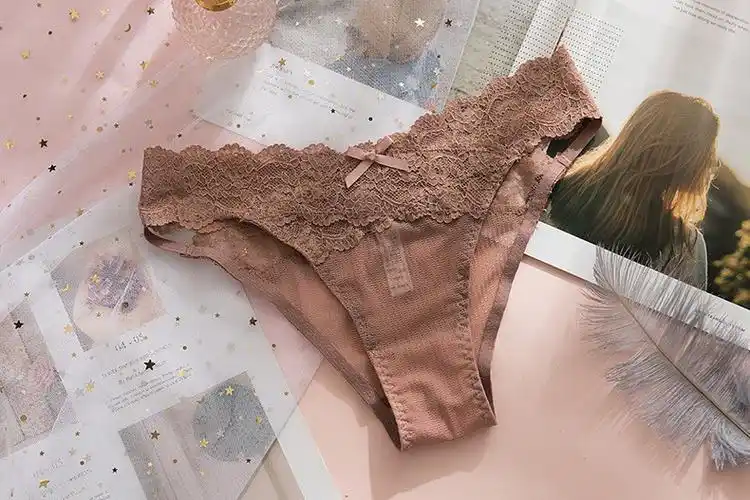 女士半包臀小三角内裤性感小内内诱惑蕾丝内裤女日系性感低腰透气网纱