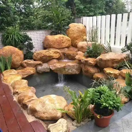 郑州市黄蜡石吧黄蜡石假山鱼池驳岸3080公分家庭水池围边石头