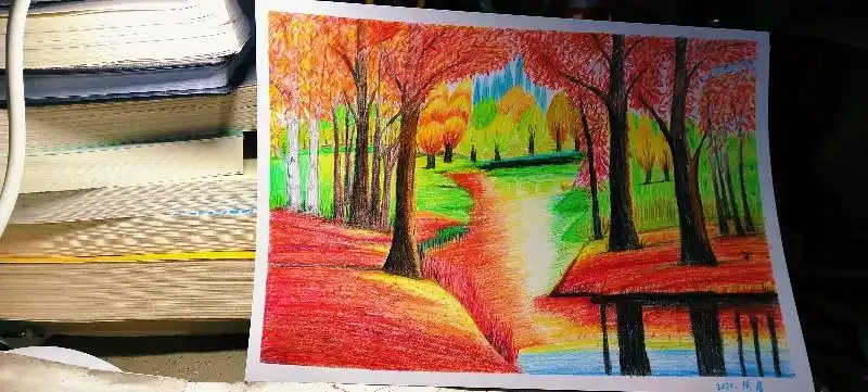 坚持画画第一百一十天彩铅画风景