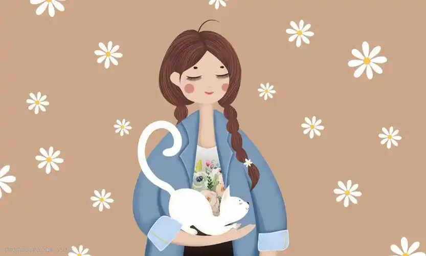 关键词:女孩与猫手绘小清新插画 小清新 插画 小花 人物 壁纸 女生