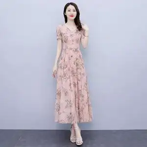 碎花雪纺连衣裙女夏季中年妈妈气质洋气高端国际大牌品牌长款长裙