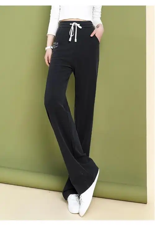 莫代尔阔腿裤女2022春夏新款高腰弹力百搭松紧腰加长垂感显瘦长裤子