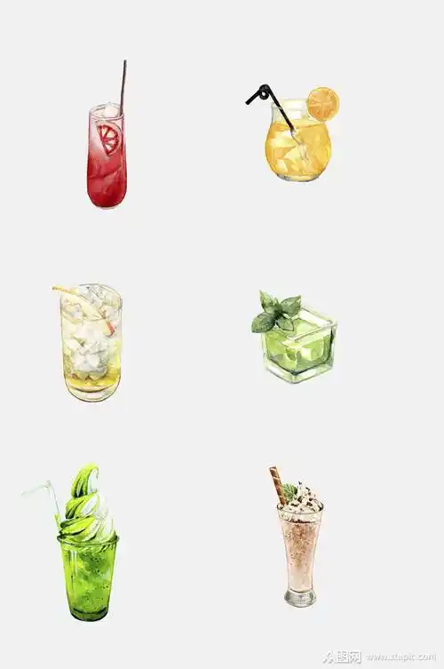 清新手绘水彩奶茶果汁饮品免抠素材素材