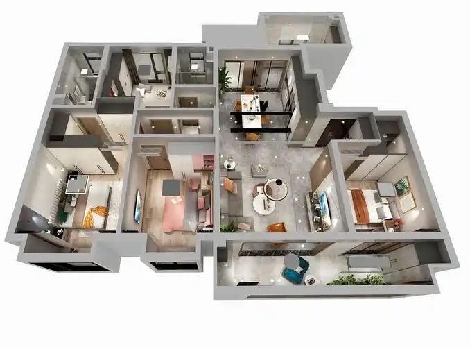 全屋俯视图平面项目经理:郑二龙设计师:岑梦旭装修风格:现代简约建筑