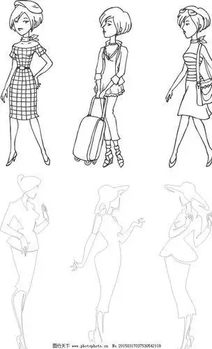 女生职业装全身简笔画