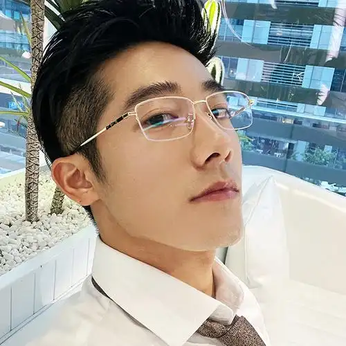 金丝边半框眼镜男近视镜配度数商务防蓝光辐射超轻平光护眼变色-mc