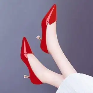 红色高跟鞋女细跟性感5cm红鞋2020新款夏季气质女式尖头婚鞋百搭