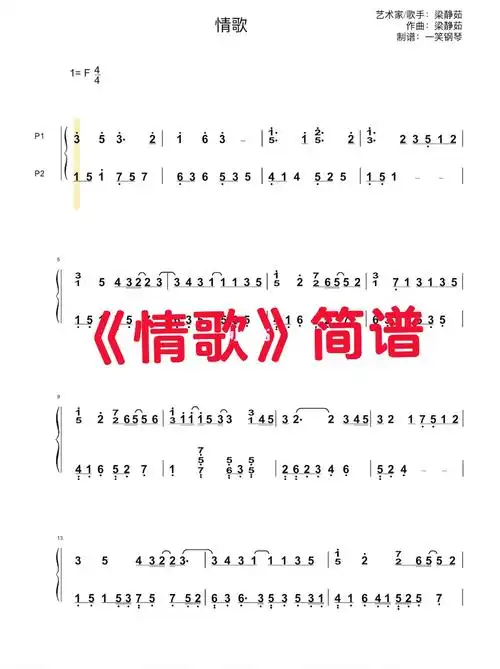 情歌#梁静茹情歌#梁静茹#乐谱分享#钢琴乐谱