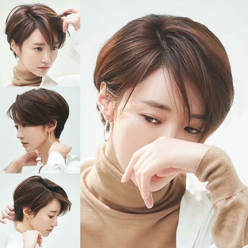 瑞贝卡假发女短发自然真发全真人发2021年新款时尚全头套中分发型