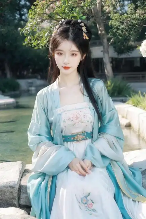 汉服女孩,公园里的古典之美