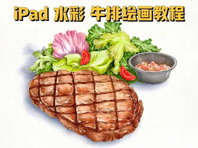 ipad水彩绘画牛排绘画步骤笔刷讲解