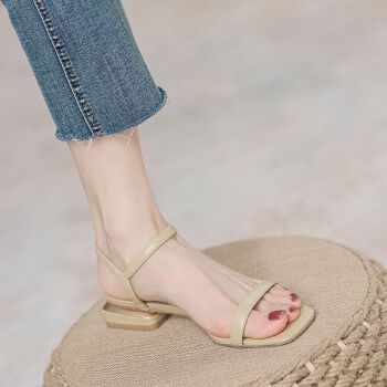 旅他她lvtata女鞋凉鞋女2023年夏季新款粗跟露趾仙女风一字扣带配裙