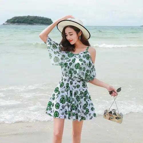 2024时尚泳衣女清新印花泳装 分体户外温泉游泳衣显瘦比基尼批发