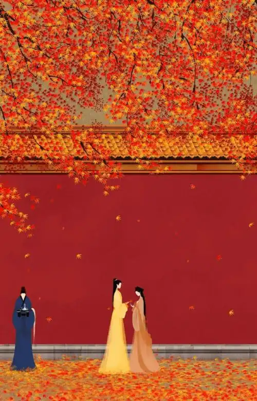 一个美好而浪漫的爱情故事,温馨而令人遐想的古风人物插画