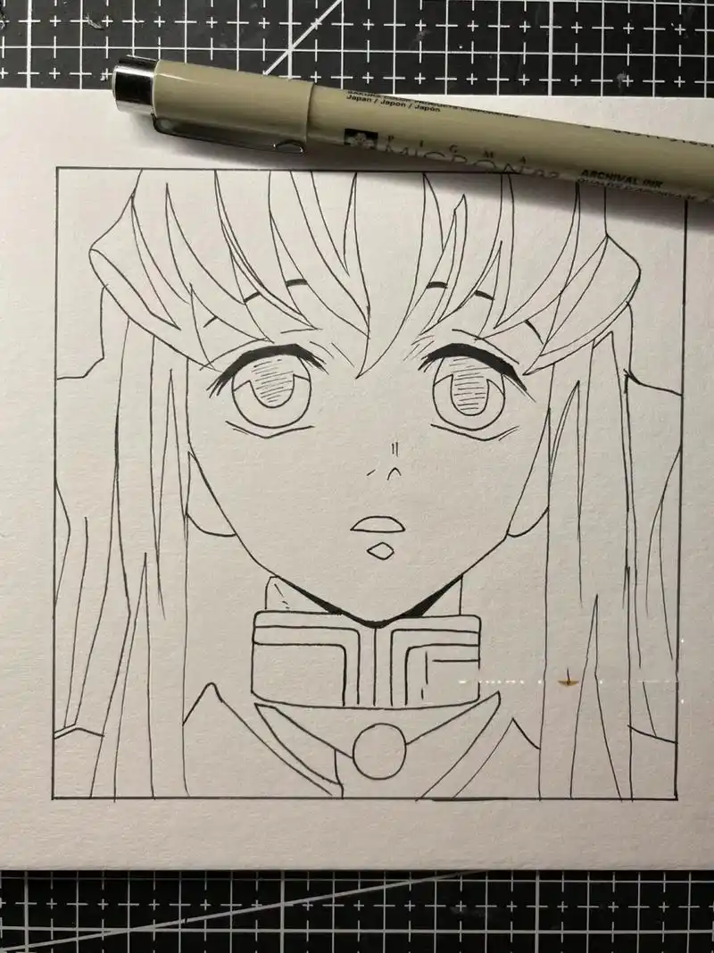 手绘|鬼灭之刃·时透无一郎 附线稿过程 7515边框:12×12cm 75