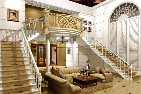 别墅室内格局就肯定有室内楼梯,双跑楼梯深受广大业主的喜爱.