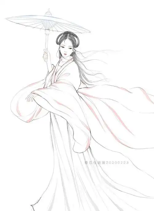 古风汉服人物手绘线稿!(120张效果图线稿合集)_中国