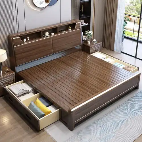 百冠环球 金丝檀木实木床1.8米双人床主卧室现代简约中式1.