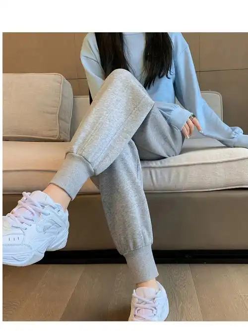 加长版白色运动裤女春秋款纯棉显瘦直筒裤宽松束脚高个子休闲卫裤h