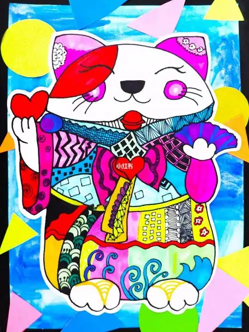 少儿美术创意画步骤招财猫79岁