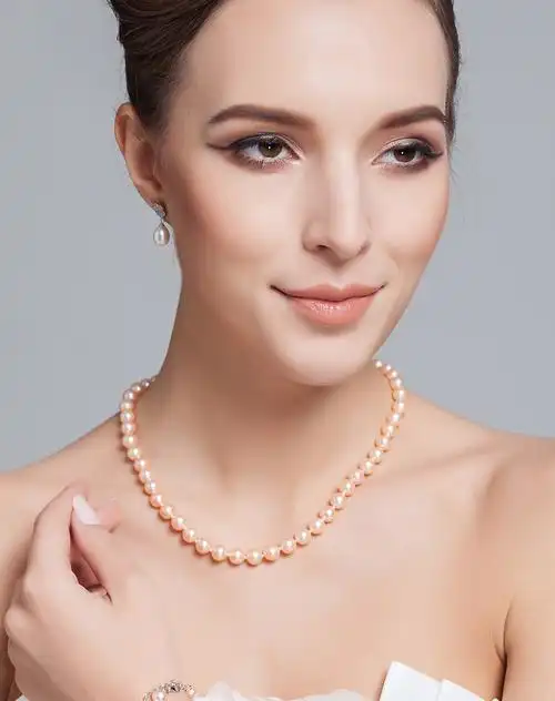 s925银天然珍珠项链粉色正圆7.5-8mmbzx116(附质检证书)